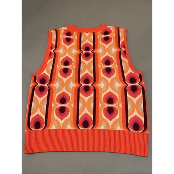 Maeve Anthropologie Size XS Retro 70s Geometric V Neck Sweater Vest Orange - Picture 2 of 5
